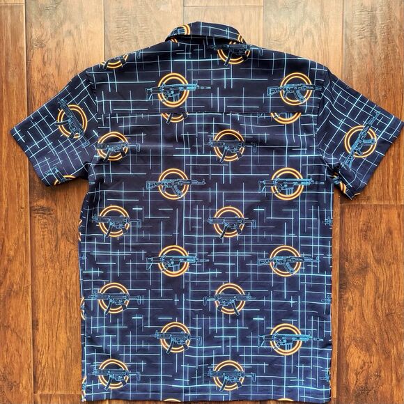 Retro Rifle “The Grid” Men’s Button Up Shirt Blue Gun Grid Pattern Stretchy Sz M - Picture 12 of 16